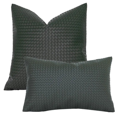 Woven Textured PU Leather Decorative Pillow Cover