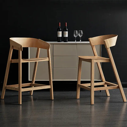 Minimalist Wood Bar Stool with Backrest - Counter Stools for Kitchens