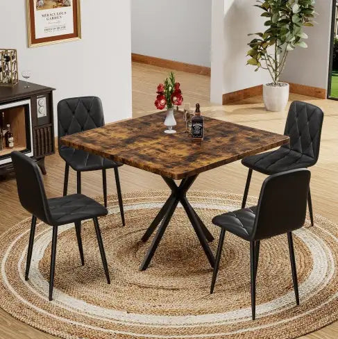 Mid-Century Square Dining Table with Metal Legs
