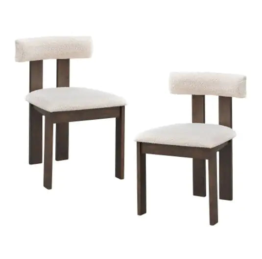 Set of 2 Upholstered Wooden Dining Chairs, Boucle Side Chairs, Brown