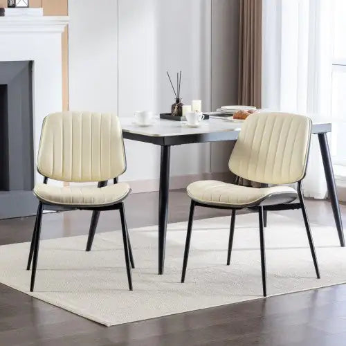 Set of 2 Beige Faux Leather Mid-Century Dining Chairs