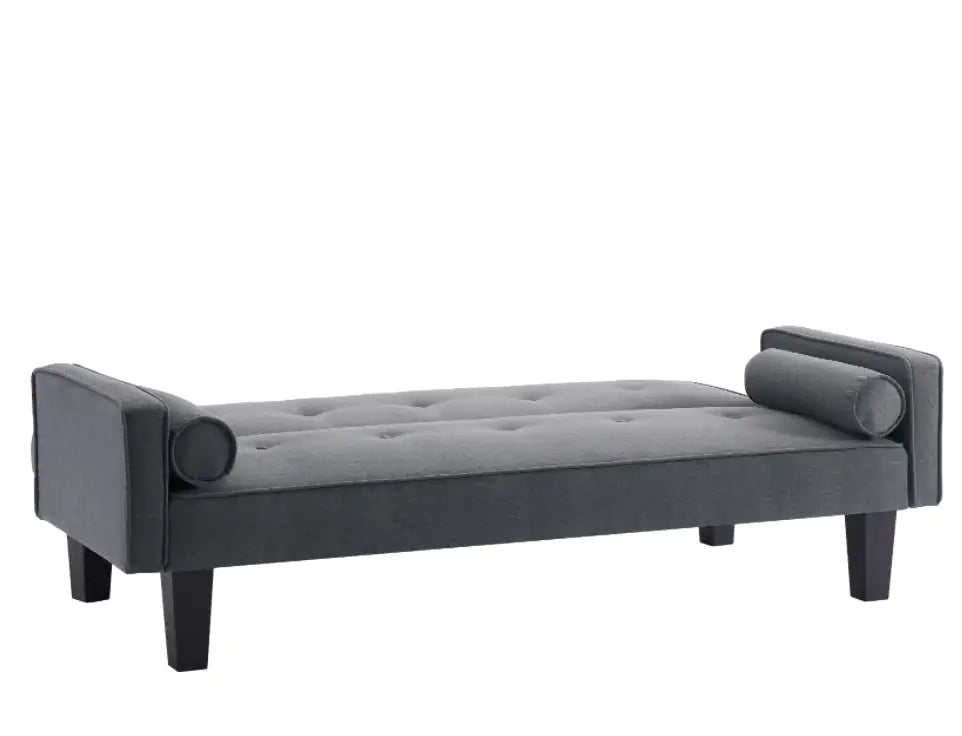 Dark Grey Tufted Fabric Loveseat Sofa with Pillows