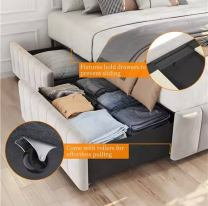 Full XL Upholstered Storage Bed with 4 Underbed Drawers