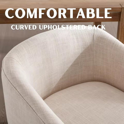 Beige Mid-Century Linen Upholstered Dining Chairs with Curved Backrest