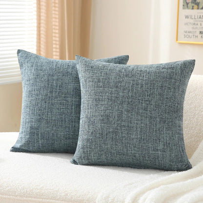 2 Blue Gray Woven Decorative Throw Pillow Covers Set