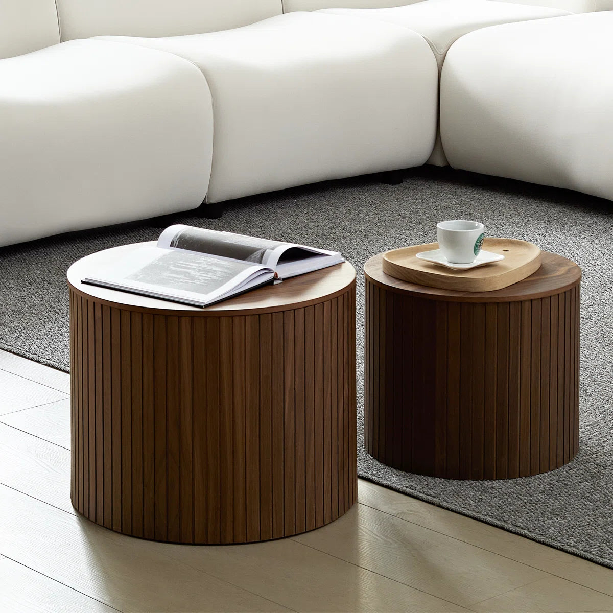 Walnut Round Nesting Coffee Table Set of 2