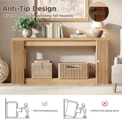 71” Farmhouse Console Table with Fluted Wood Design and Storage