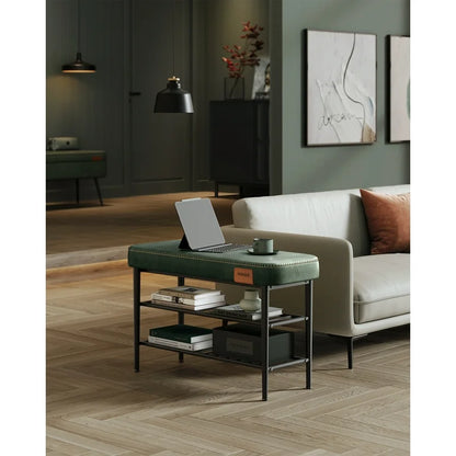 Forest Green Upholstered Shoe Storage Bench