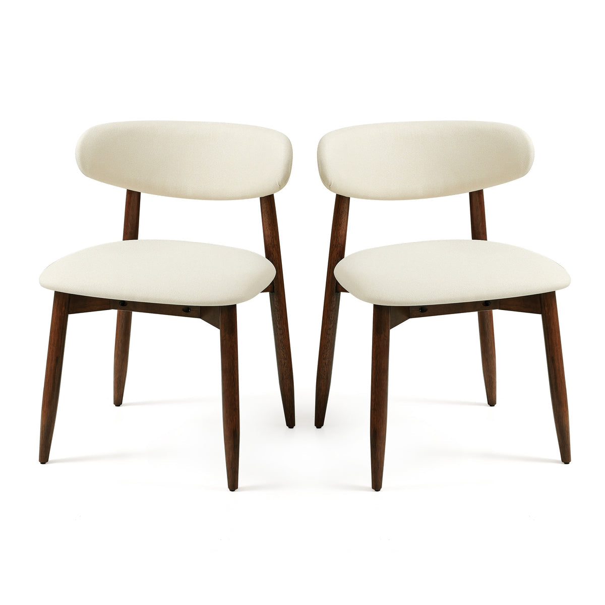 Set of 2 Beige Curved Back Dining Chairs Ergonomic Upholstered Seats