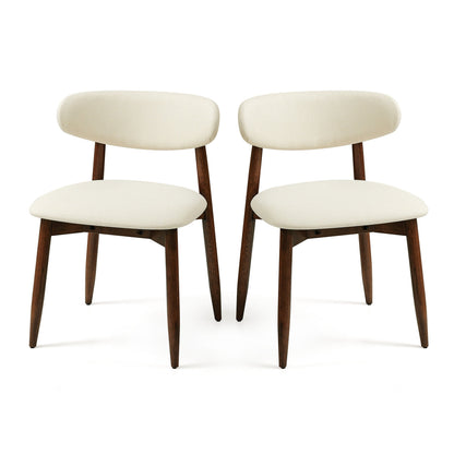 Set of 2 Beige Curved Back Dining Chairs Ergonomic Upholstered Seats
