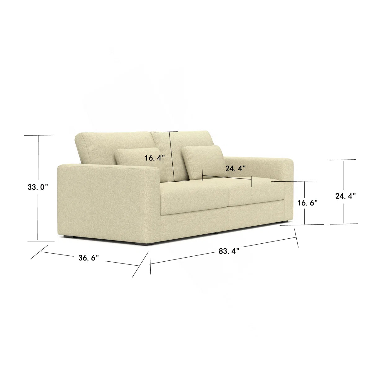 83" Beige 3 Seater Sofa with Detachable Cover