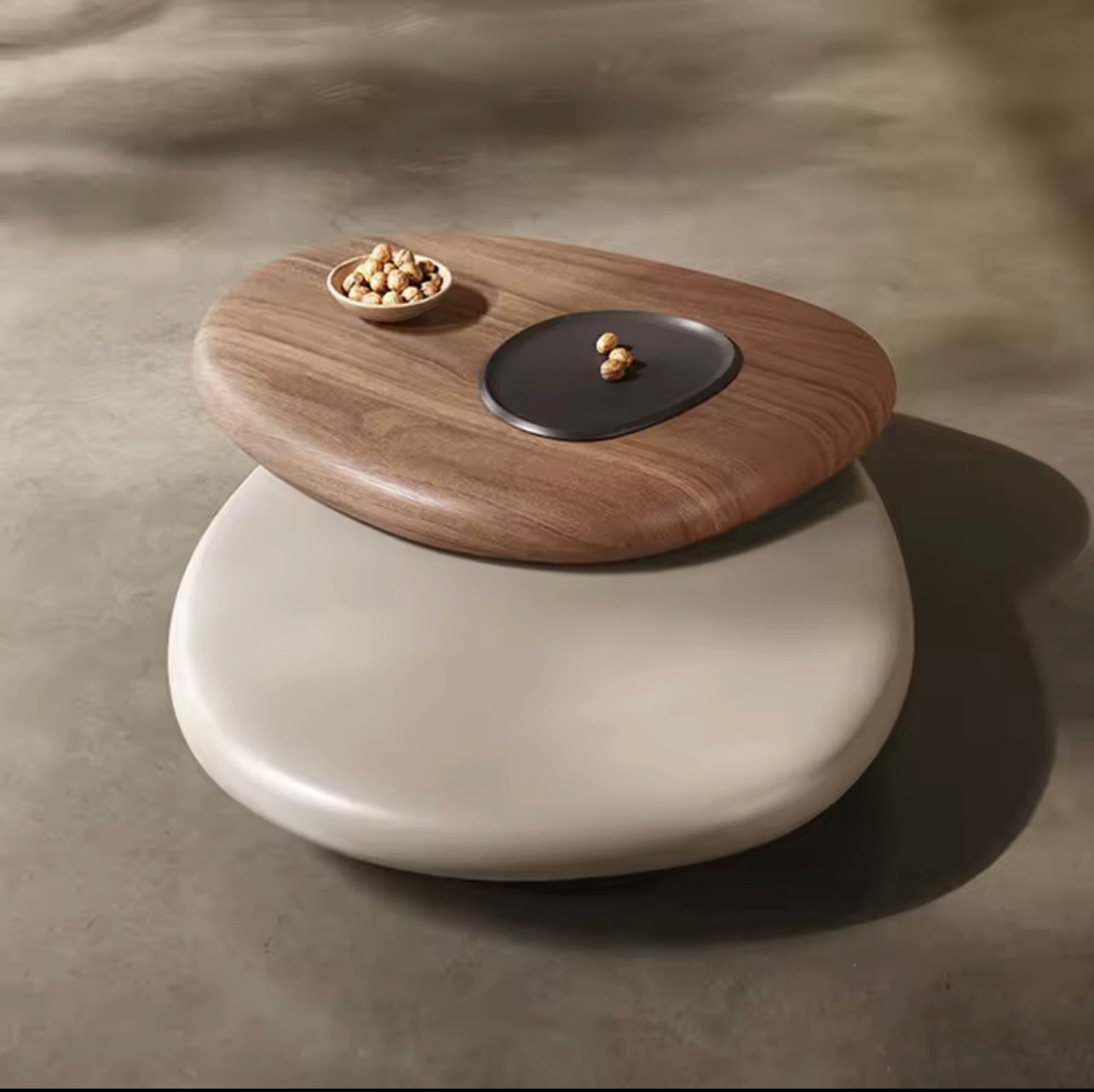 Swivel Wood Coffee Table, Dual-Tier Rotating Oval Center Table