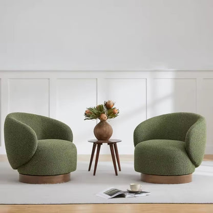 Set of 2 Green Swivel Upholstered Accent Chairs