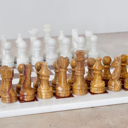 Travel Chess Board - Marble Chess Set - White and Brown Chess Board