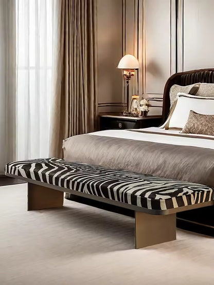 Black and White Upholstered Light- Luxury Vanity Bench with Iron Frame