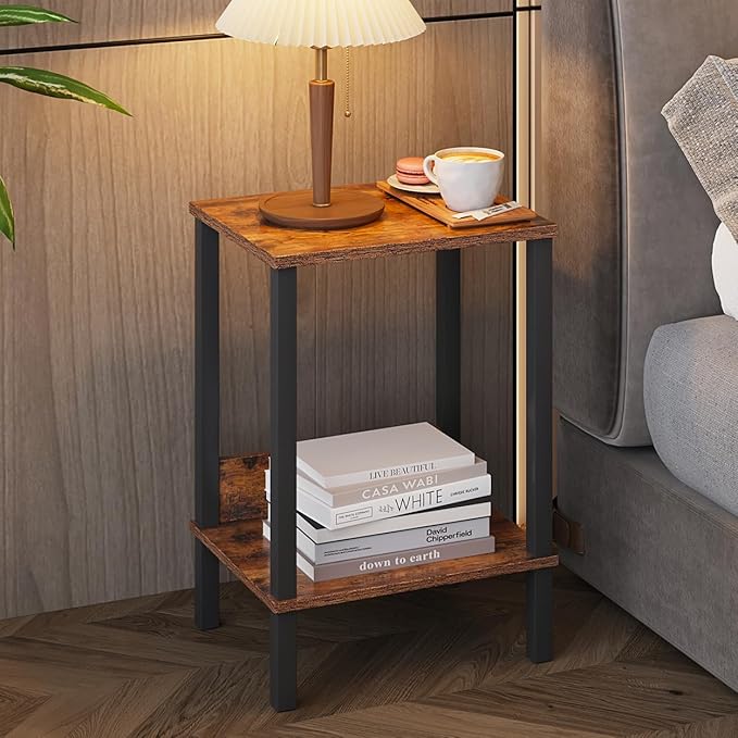 Rustic Brown End Tables with 2 Tiers (Set of 2)