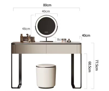 Beige Minimalist Vanity Table with Rock Slab Countertop