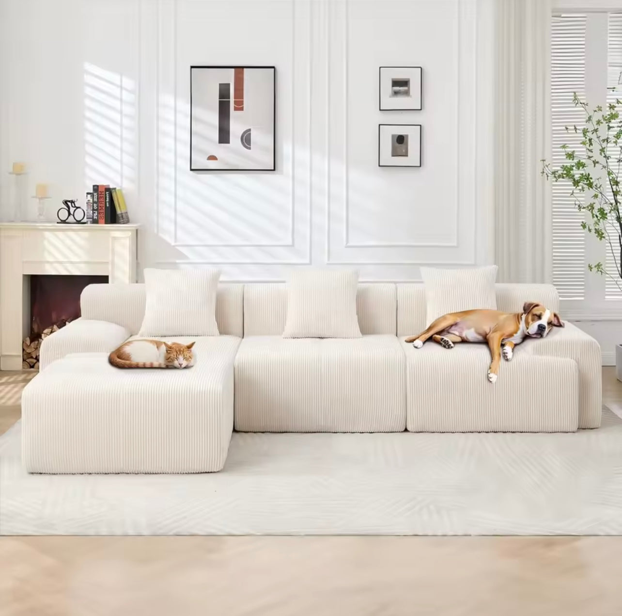 118” Modular Cloud Corduroy Sectional Sofa with Chaise, Green