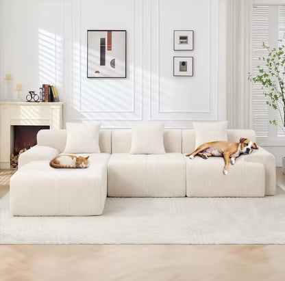 118” Modular Cloud Corduroy Sectional Sofa with Chaise, Green