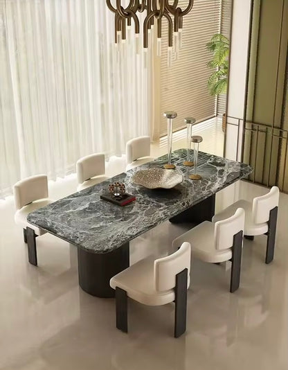 Mid-Century Travertine & Walnut Dining Table, Curved Stone Detail