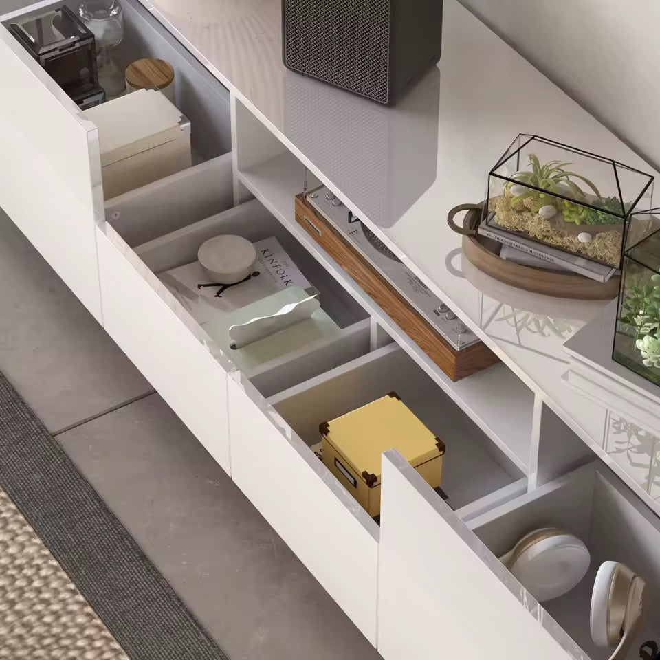 70.8” LED TV Stand with 4 Drawers, High-Gloss Media Console