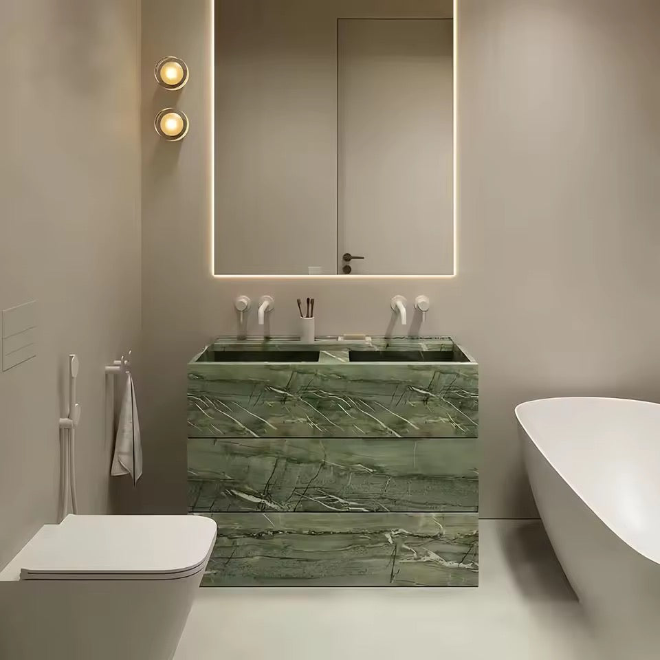 Vintage Green Jade Marble Vanity,  Floor-Standing Bathroom Sink