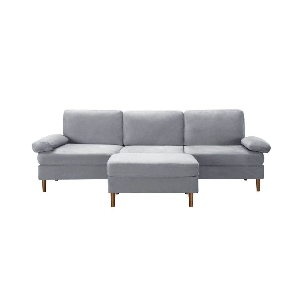102" Gray Modular Velvet Sectional Sofa with Ottoman