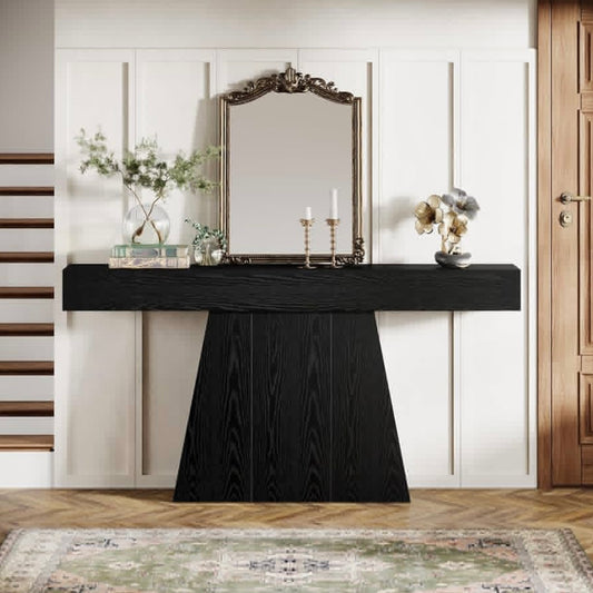 63” Black Farmhouse Console Table, Long Narrow Entryway Table