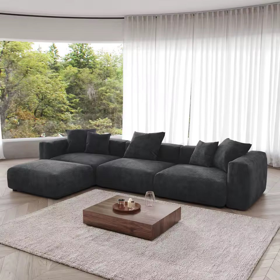 141” Corduroy Modular L-Shaped Sectional Sofa with Ottoman