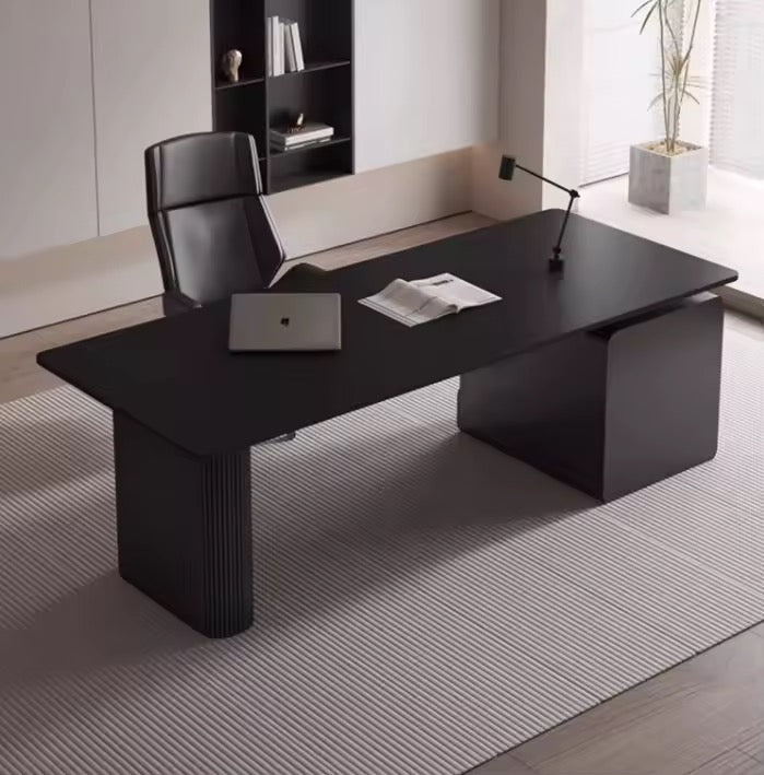 Black Executive Office Desk with Drawers, Rock Slab Top