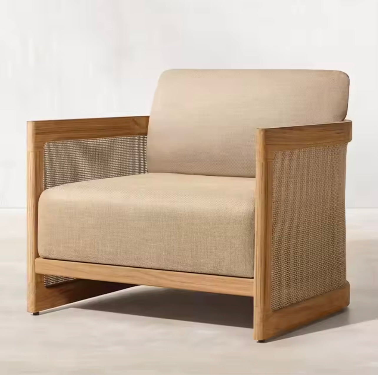 Teak & Rattan Outdoor Sofa Set, Weatherproof & Quick-Dry Cushions