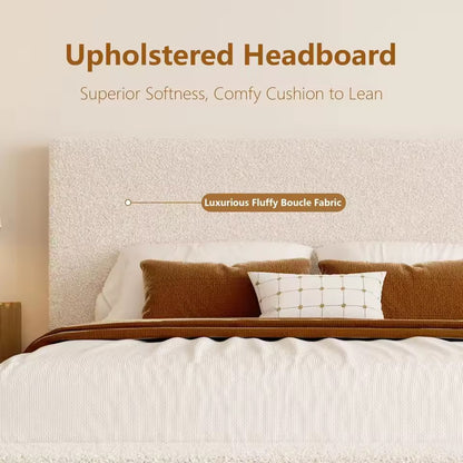 Boucle Upholstered Cloud Platform Bed with 47.2” Tall Headboard