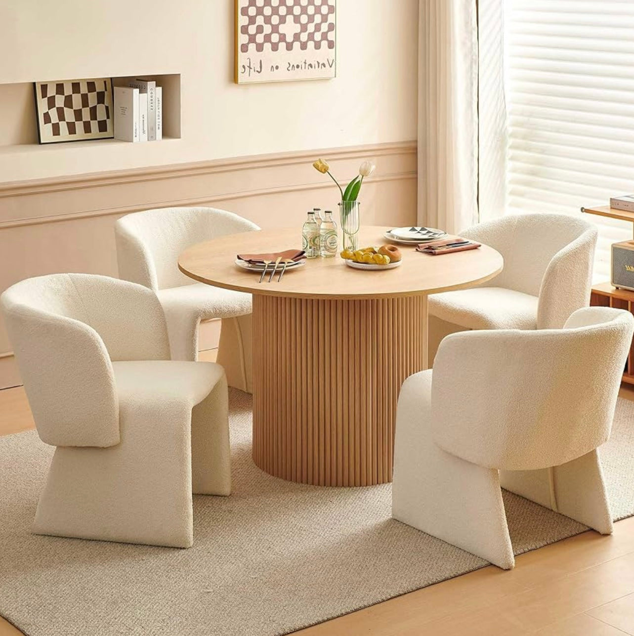 Set of 4 Barrel Dining Chairs, Teddy Velvet Upholstered Accent Chairs