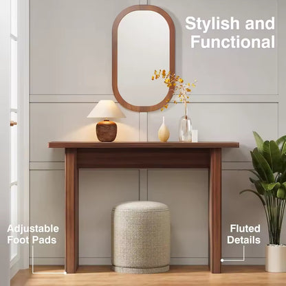 Rustic Fluted Console Table, Walnut Narrow Entryway Accent Table