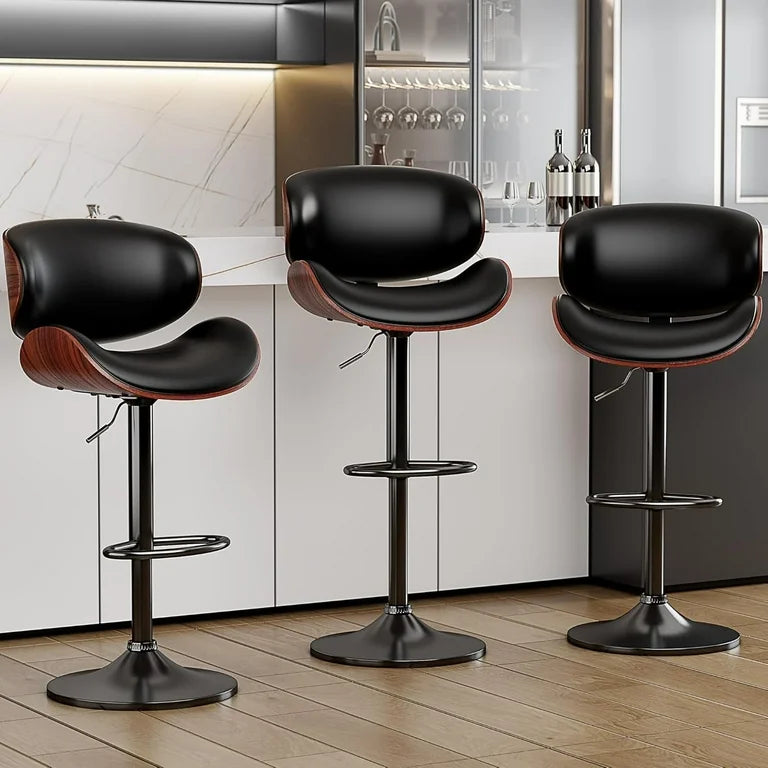 Black Leather Counter Stools - Adjustable Swivel Counter Stools