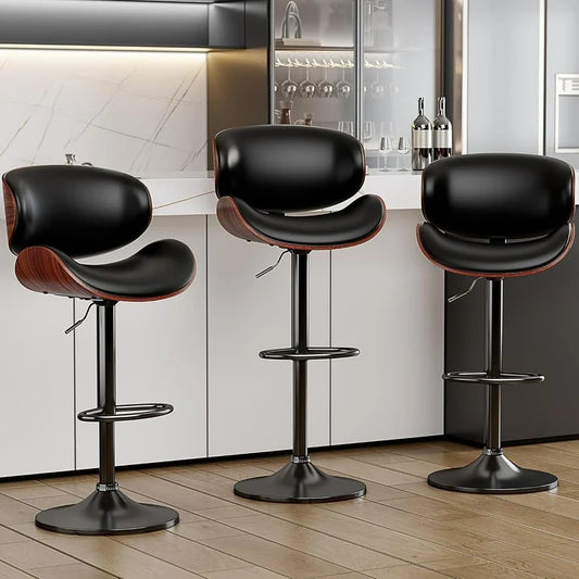 Black Adjustable Swivel Leather Bar Stool