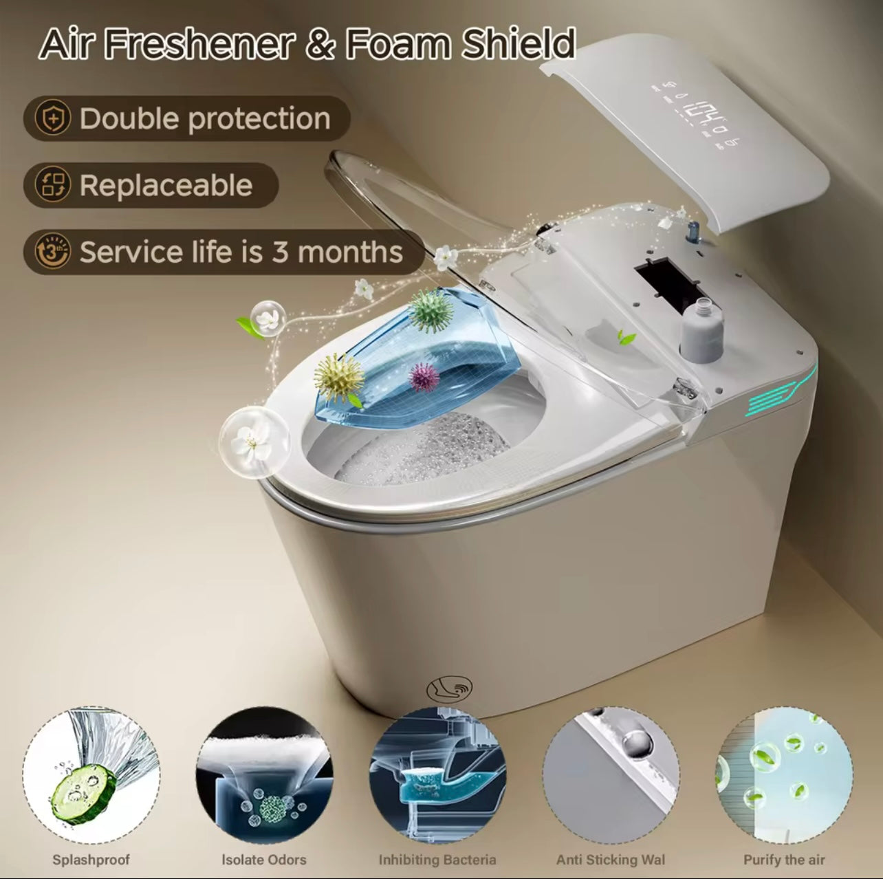 Smart Bidet Toilet, ADA Height, Heated Seat, Voice Control, Auto Deodorization & Dual Flush