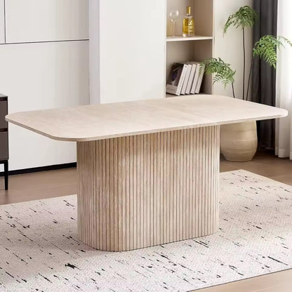 Dining Table with Rounded Corners & Wood Pedestal Base, Seats 4-6