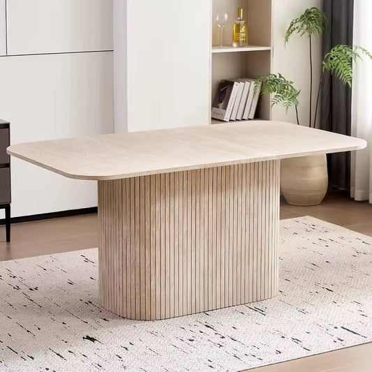 Dining Table with Rounded Corners & Wood Pedestal Base, Seats 4-6