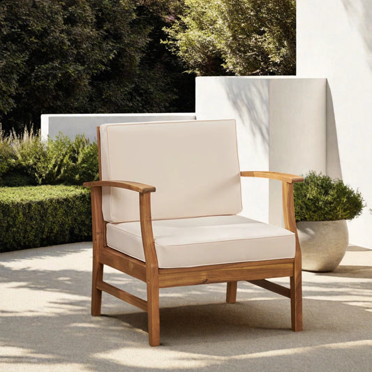 Cream Wooden Club Chair with Acacia Frame