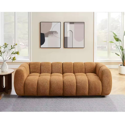Burnt Orange Boucle Sofa, Tufted Cloud Couch, Deep Seat 3-Seater