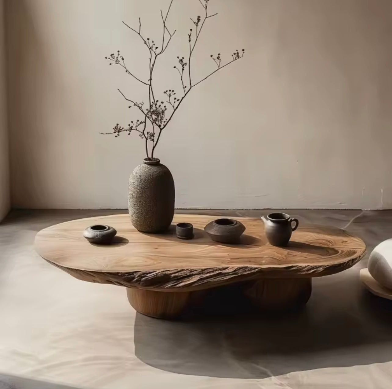 Wabi-Sabi Oak Coffee Table, Solid Wood, Natural Grain Finish