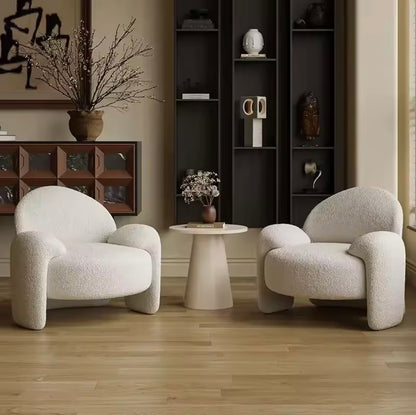 Modern Lambswool Armchair, Minimalist White Accent Chair