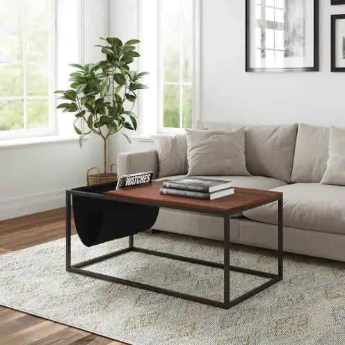 Walnut Sofa Table with Metal Frame & Canvas Hanger