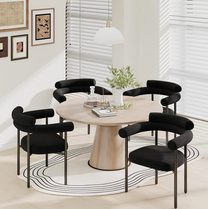 Set of 4 Mid Century Black Boucle Dining Chairs