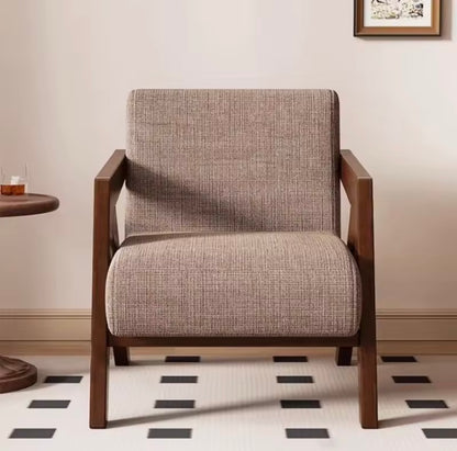Nordic Solid Wood Armchair, Decorative Linen Single Chair