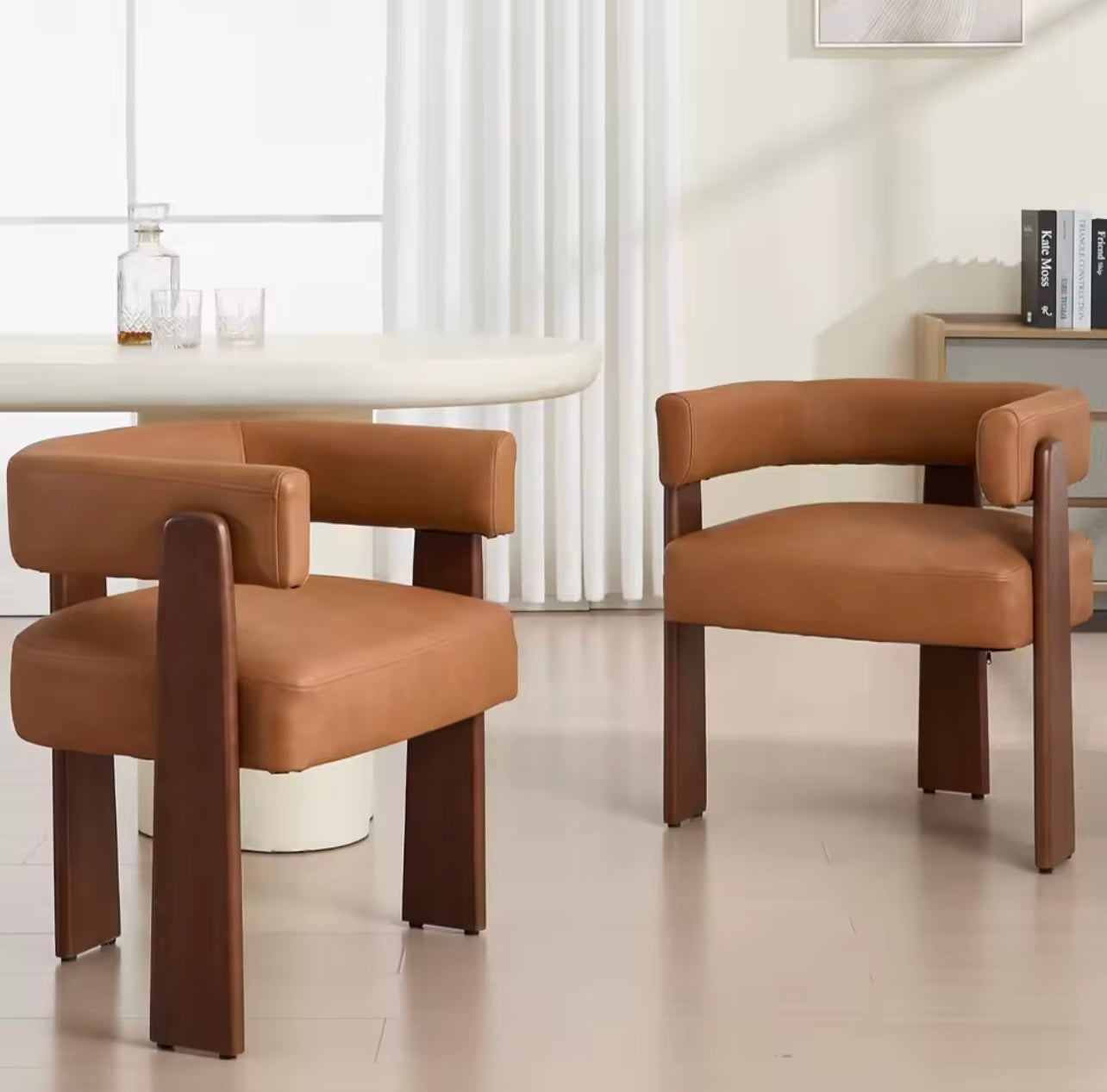 Set of 4 Modern Barrel Dining Chairs, Linen Upholstered Accent Chairs