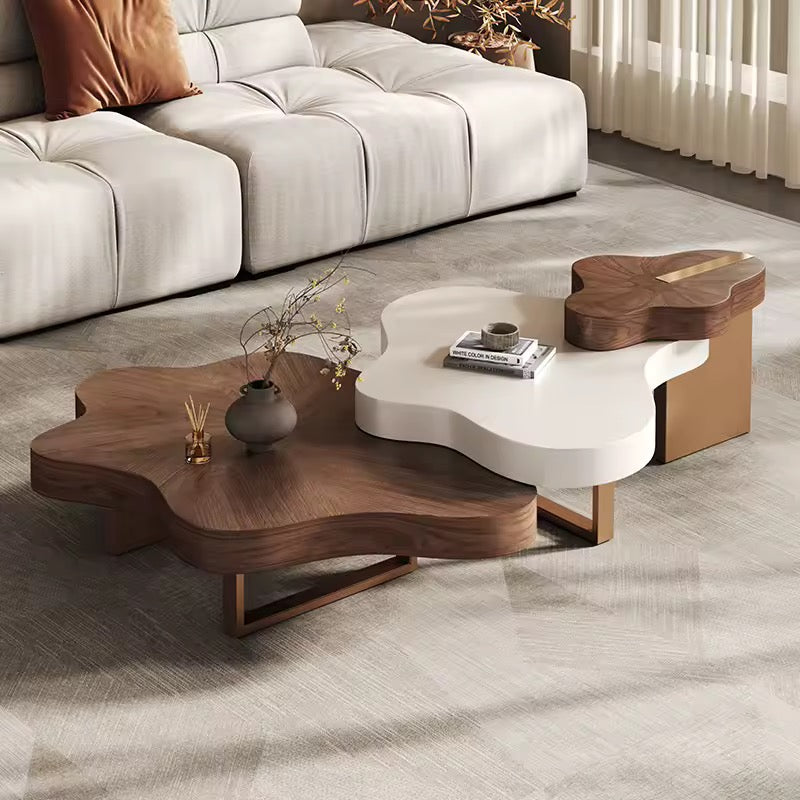 Italian Cloud Layered Coffee Table, Walnut Veneer & Solid Wood