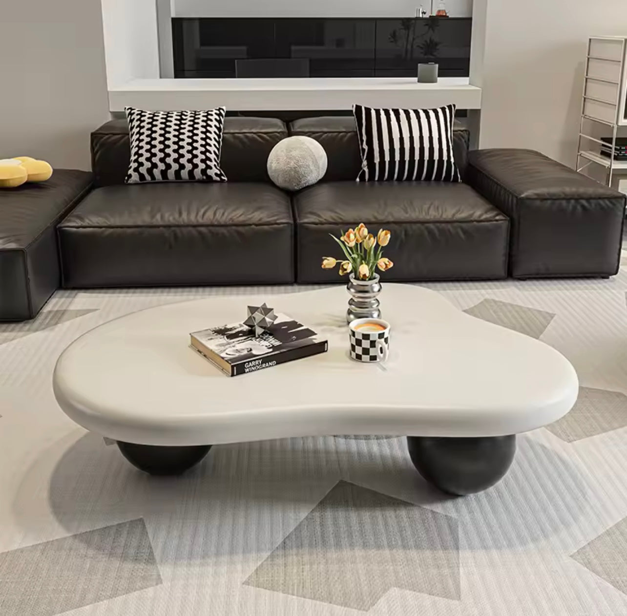 Modern Black and White Irregular Coffee Table