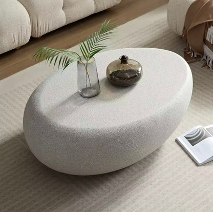 43.3” Oval Coffee Table, Modern Matte Rocks Fiberglass Center Table